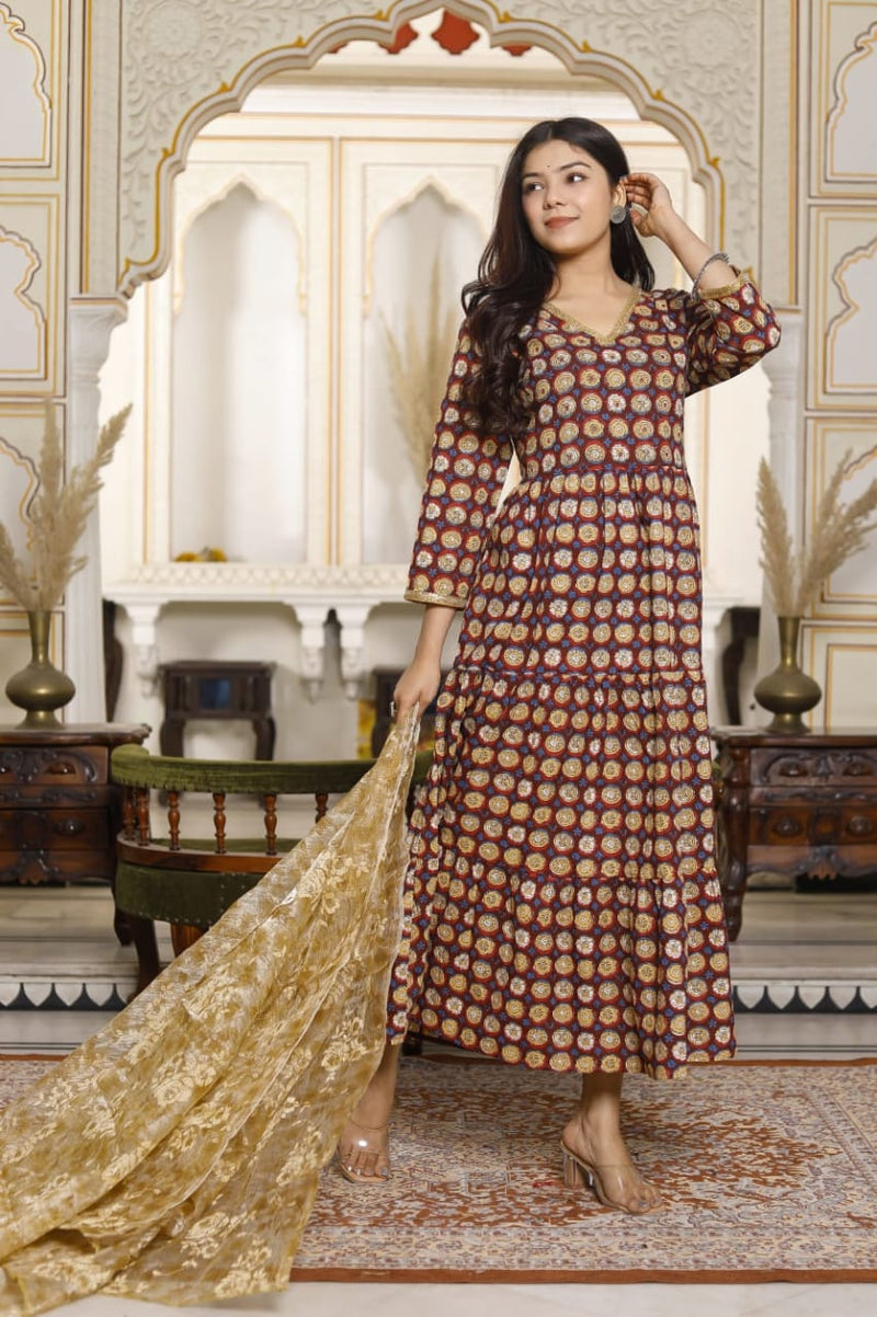 Pure Cotton Long Gown With Chanderi Dupatta