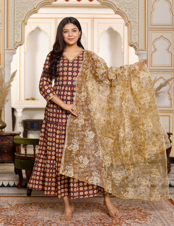 Pure Cotton Long Gown With Chanderi Dupatta