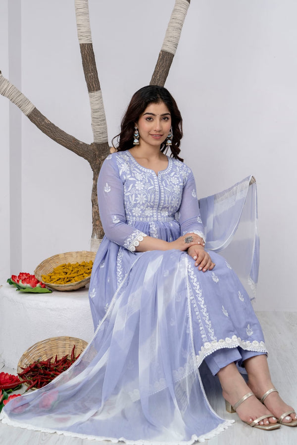 CAROLINA BLUE ANARKALI SUIT WITH DUPATTA