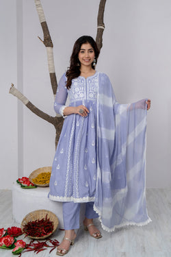 CAROLINA BLUE ANARKALI SUIT WITH DUPATTA