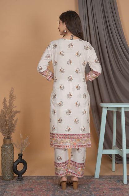 Beautiful Traditional Printed White Suit with Dupatta