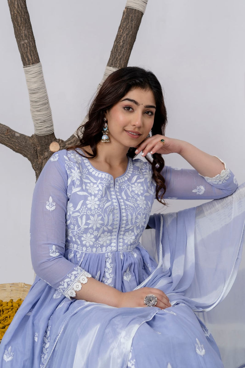 CAROLINA BLUE ANARKALI SUIT WITH DUPATTA