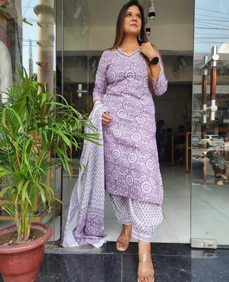 PURPLE COLOR COTTON SANGANERI BLOCK PRINT KURTI