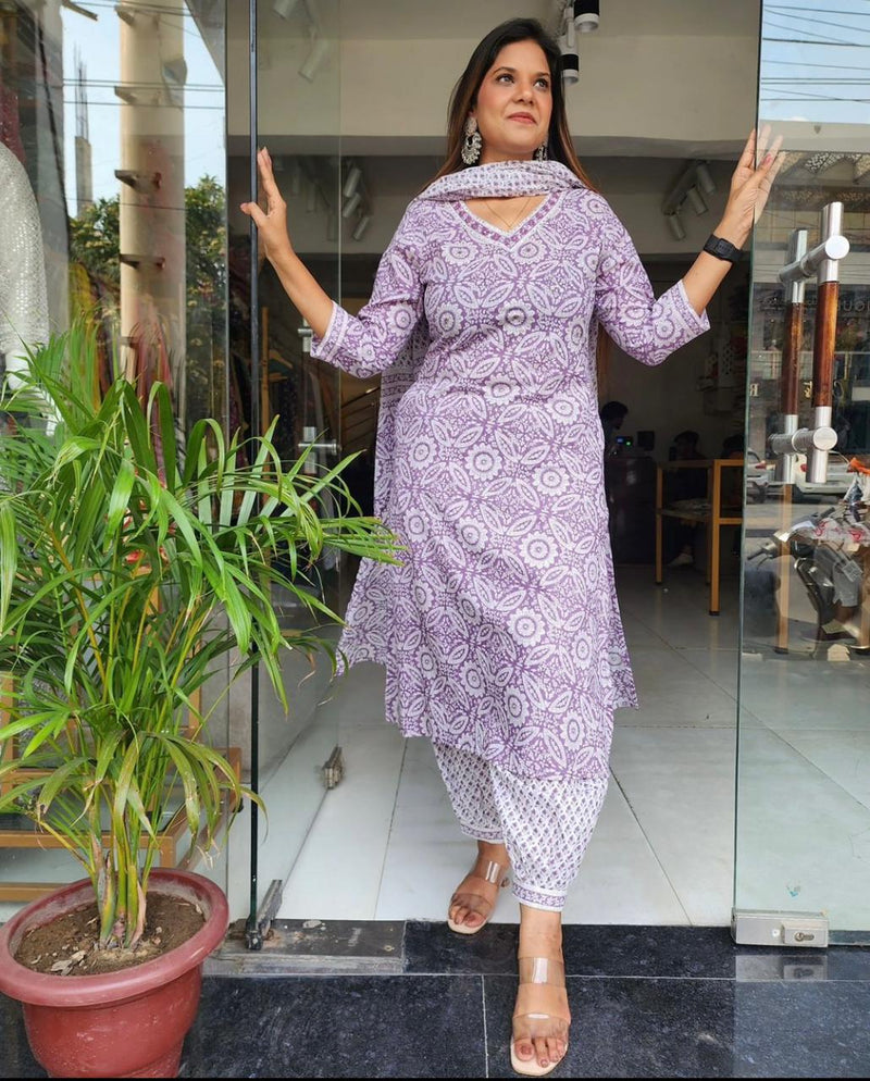 PURPLE COLOR COTTON SANGANERI BLOCK PRINT KURTI