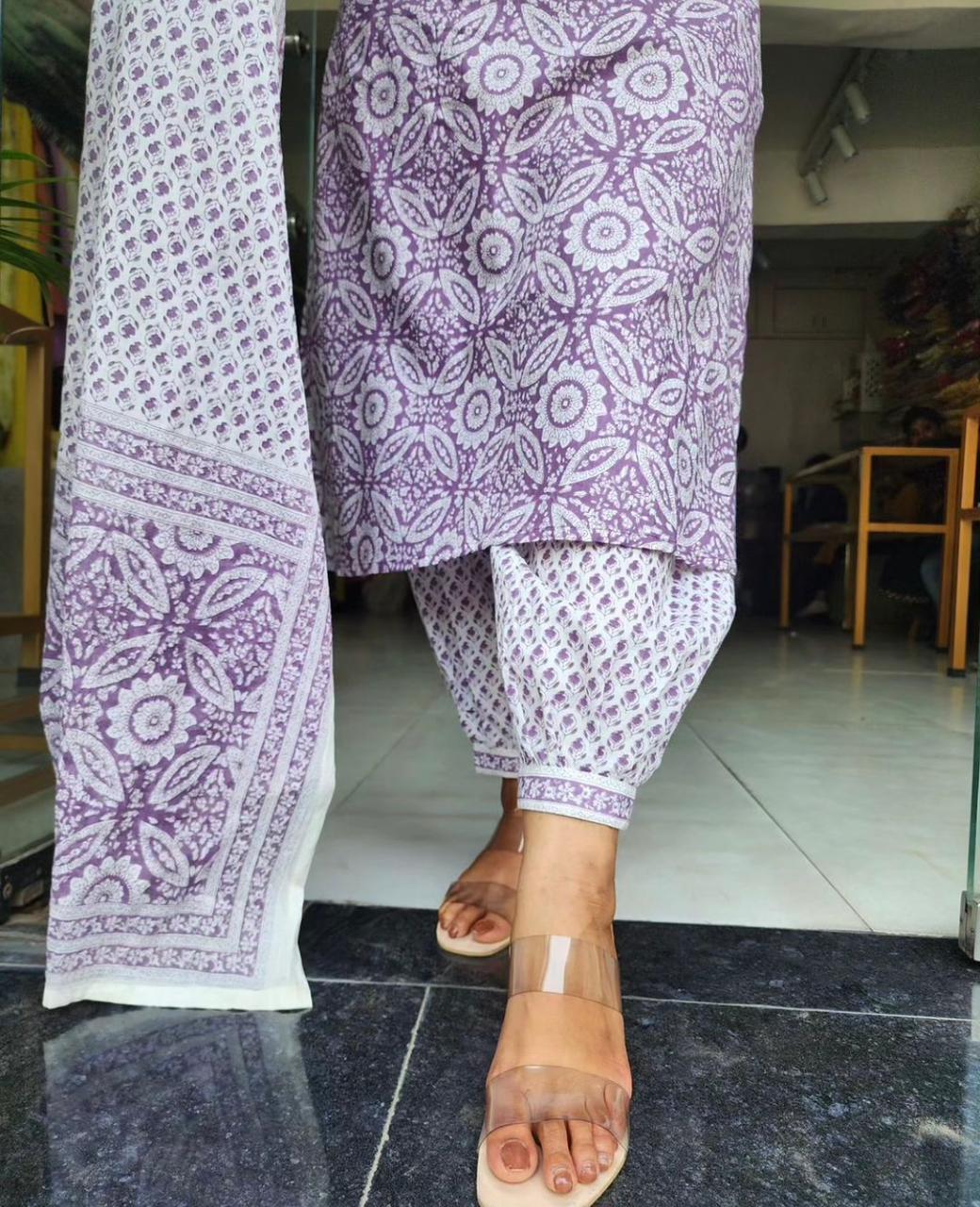 PURPLE COLOR COTTON SANGANERI BLOCK PRINT KURTI