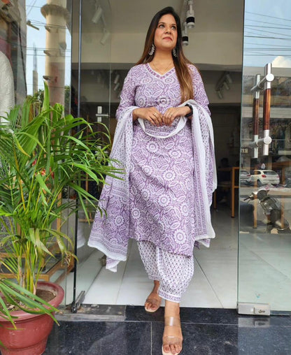 PURPLE COLOR COTTON SANGANERI BLOCK PRINT KURTI