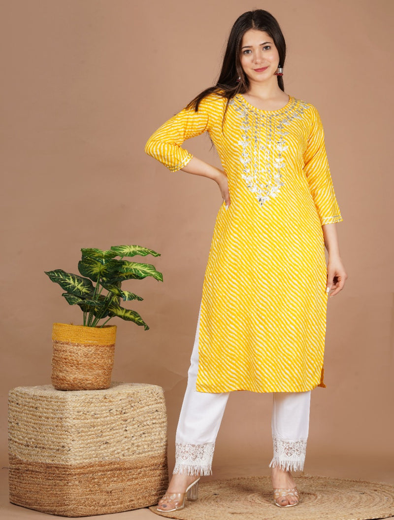 YELLOW HAND WORK LAHERIYA SUIT WITH DUPATTA