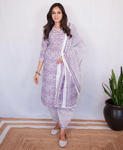 STYLISH HAND BLOCK COTTON SUIT WITH DUPATTA