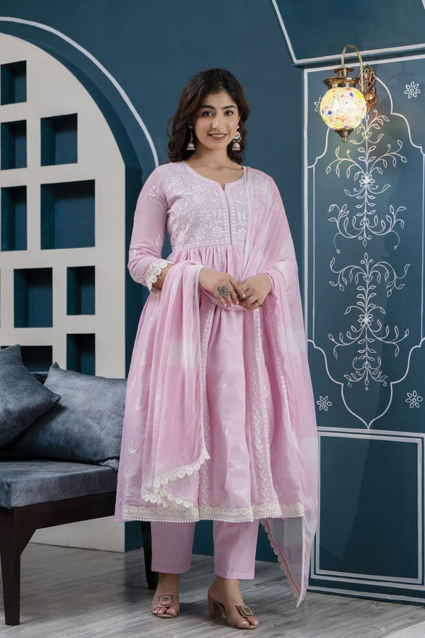 BABY PINK CHIKANKARI SUIT WITH DUPATTA