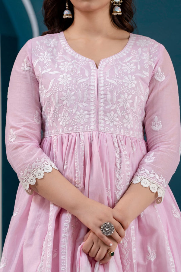 BABY PINK CHIKANKARI SUIT WITH DUPATTA