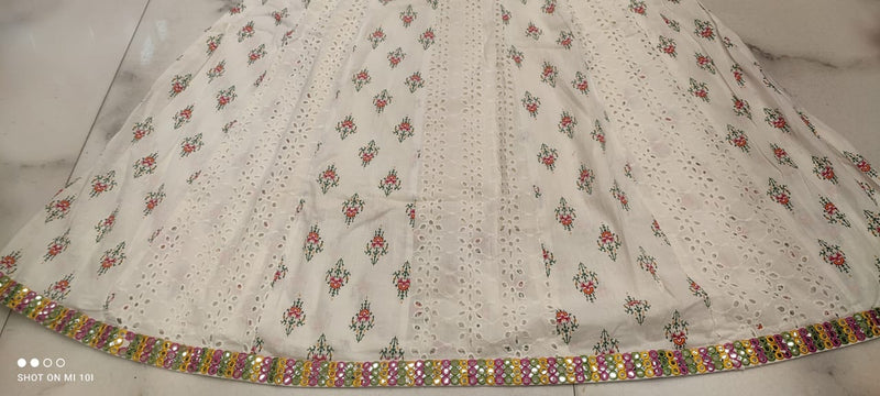 WHITE ANARKALI CHIKAN WORK SUIT SET