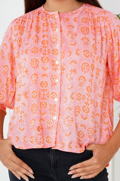 PINK FLORAL ELEMENTED TOP