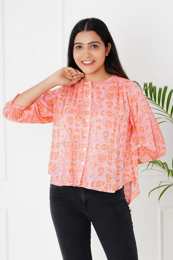 PINK FLORAL ELEMENTED TOP