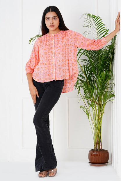 PINK FLORAL ELEMENTED TOP