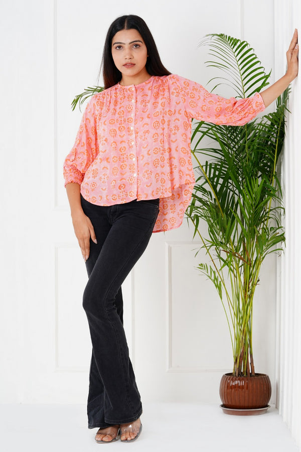 PINK FLORAL ELEMENTED TOP