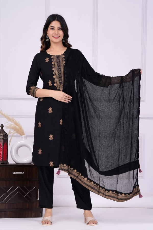 PREMIUM BLACK STARIGHT SUIT WITH DUPATTA