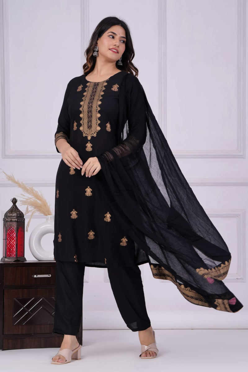 PREMIUM BLACK STARIGHT SUIT WITH DUPATTA