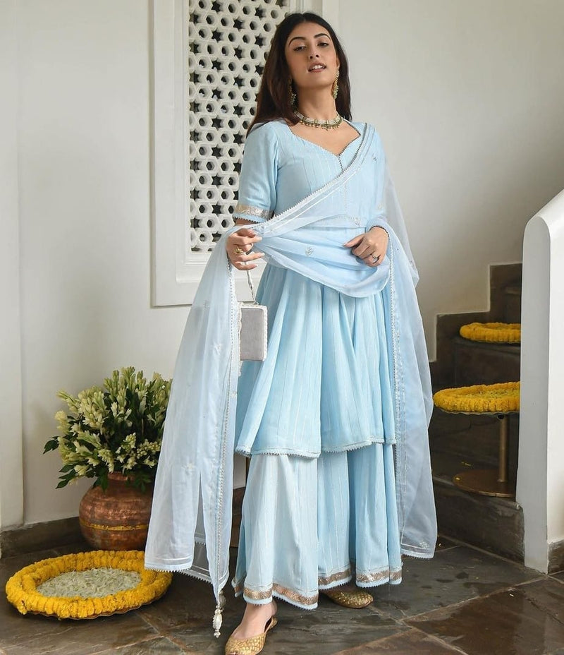 BEAUTIFUL SOFT COLOR SHARARA SET WITH DUPATTA