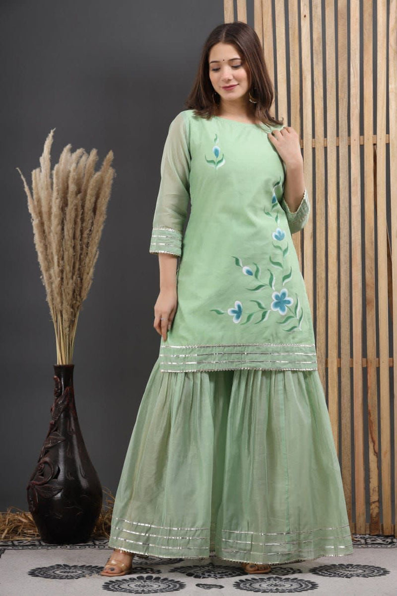 Hand Painted Kurta Sharara Set