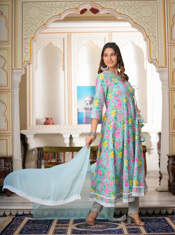 ANAREKALI FLORAL ANGRAKHA SUIT WITH DUPATTA