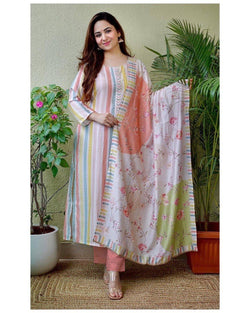 Beautiful Multicolor Muslin Silk Suit With Dupatta