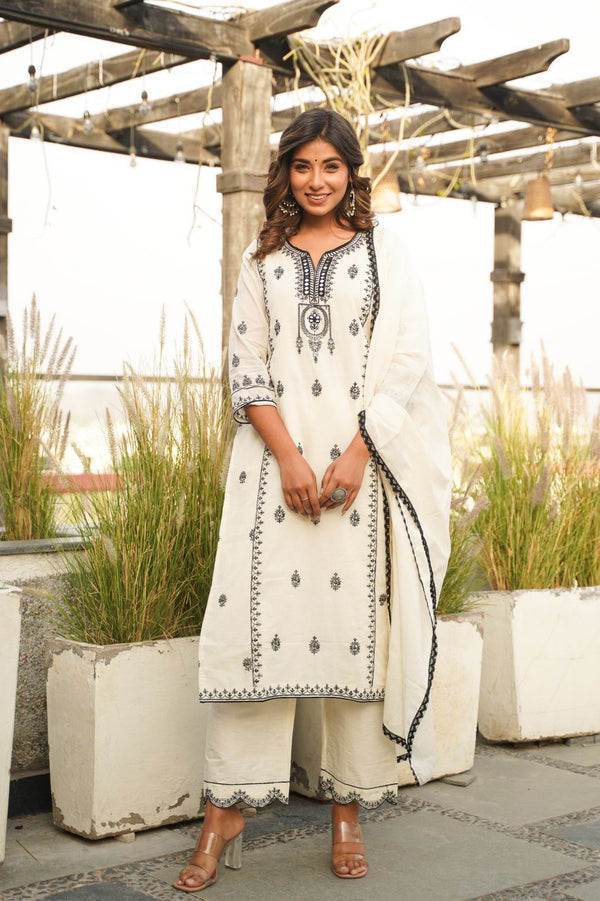 White Embroidery Suit With Dupatta