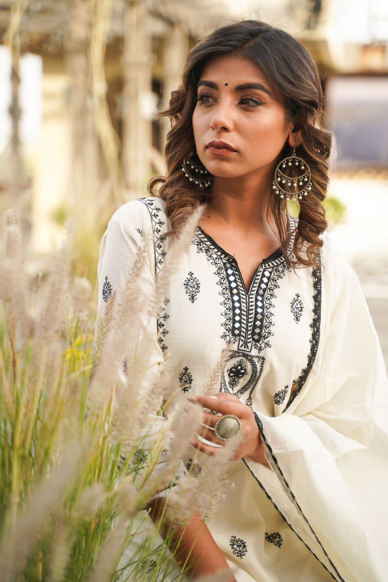 White Embroidery Suit With Dupatta