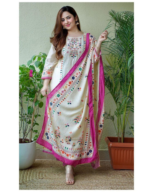 Beautiful Flower Printed Suit With Dupatta