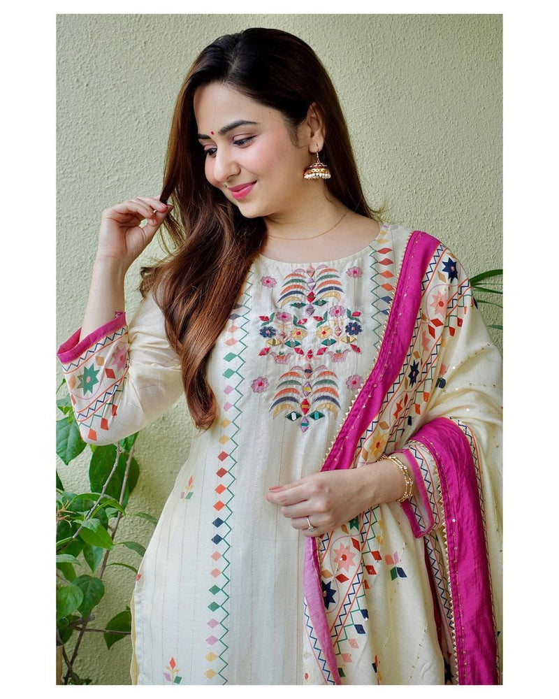 Beautiful Flower Printed Suit With Dupatta