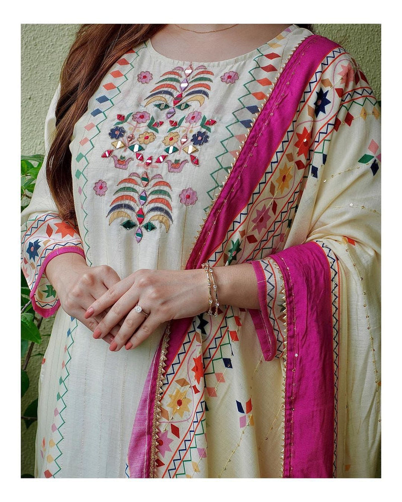 Beautiful Flower Printed Suit With Dupatta