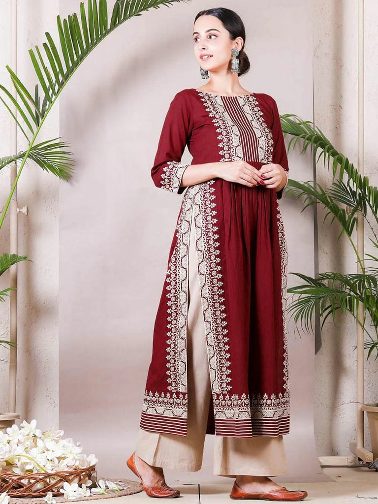 Red Stylish Kurti With Pant