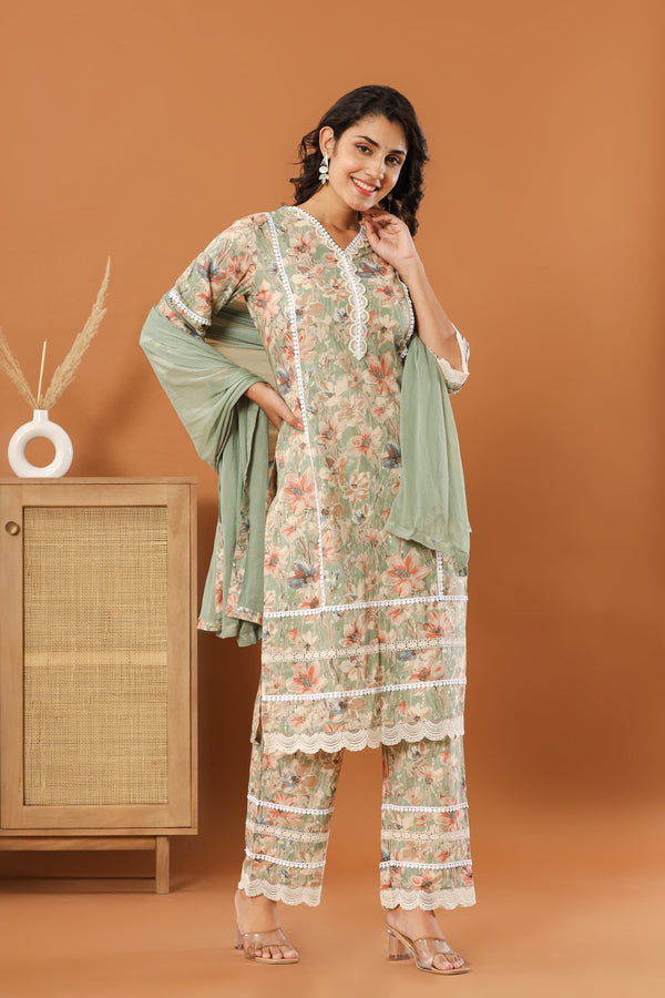 Beautiful Printed Floral Suit with Dupatta