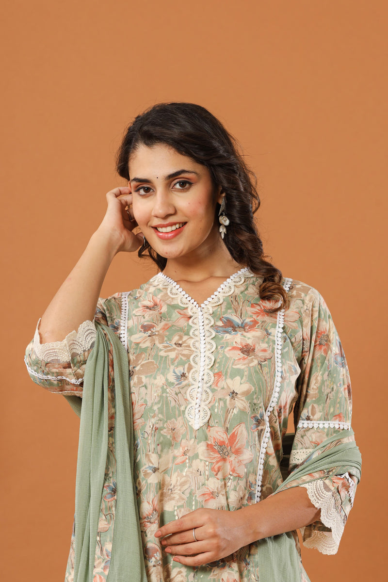 Beautiful Printed Floral Suit with Dupatta