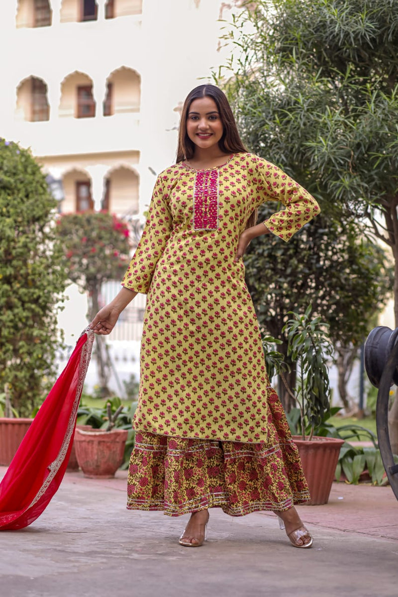 Beautiful Printed Frair Sharara Suit with Dupatta