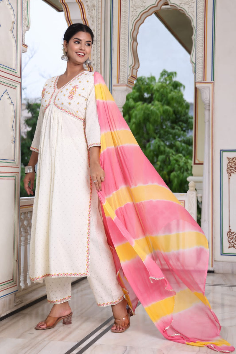 White Alia Style Anarkali Suit with Dupatta