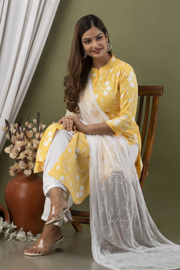 Yellow Embroidery Classic Suit with Dupatta