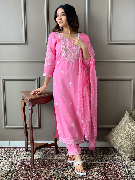 Pink Designer heavy Embroidery Suit with Dupatta