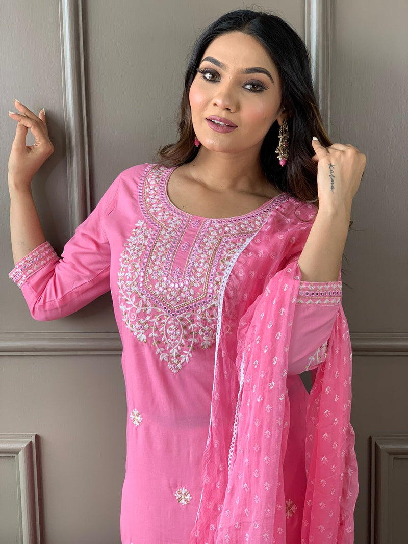 Pink Designer heavy Embroidery Suit with Dupatta