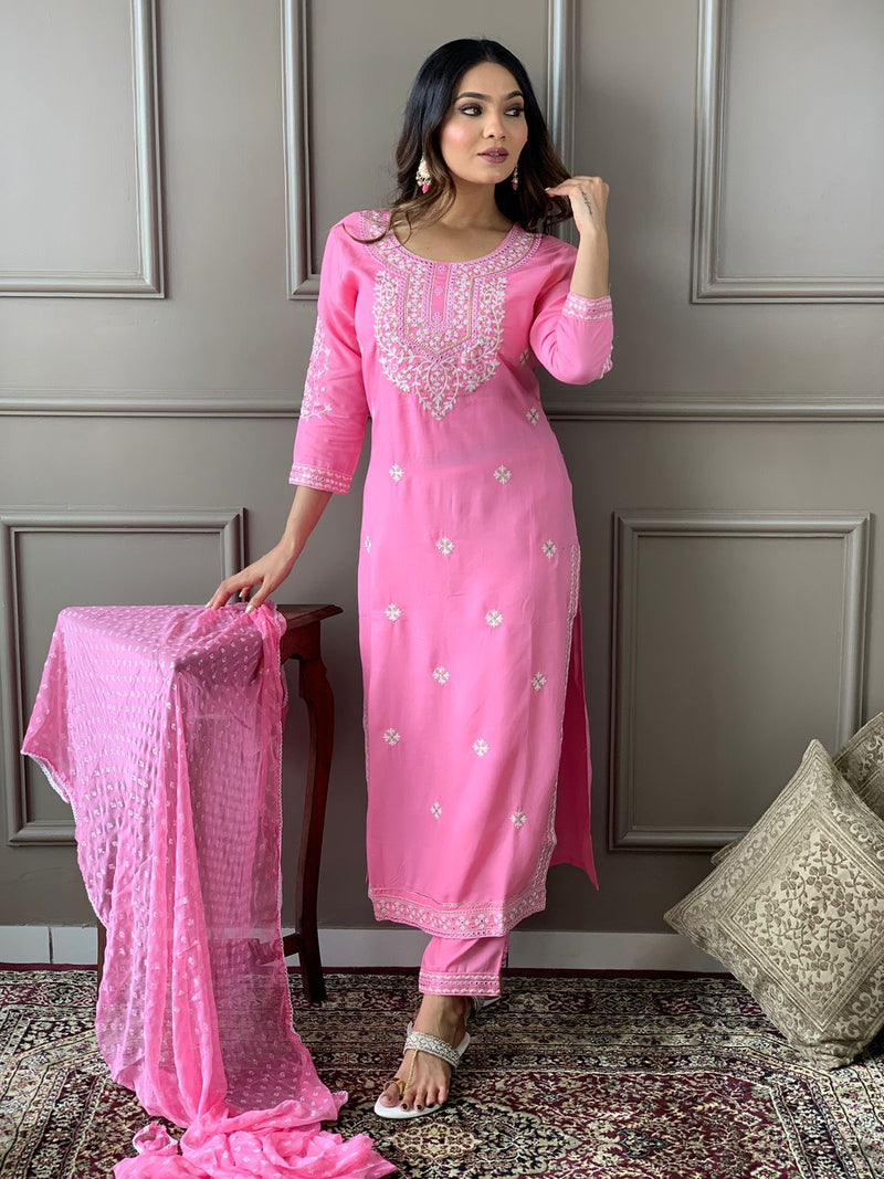 Pink Designer heavy Embroidery Suit with Dupatta