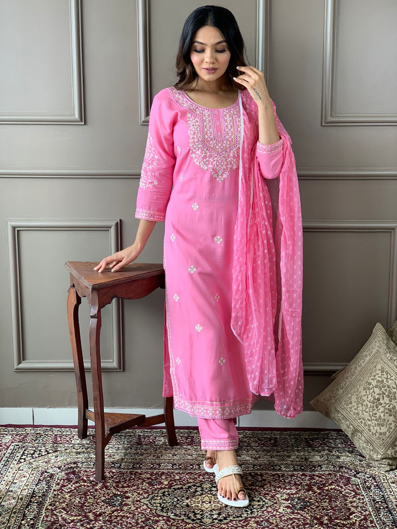 Pink Designer heavy Embroidery Suit with Dupatta