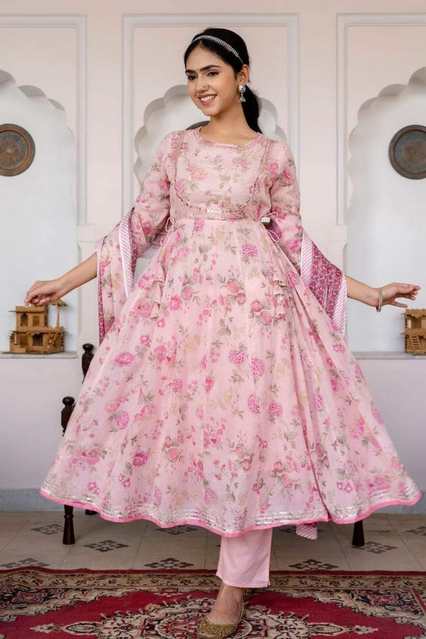 Beautiful Soft Cotton Anarkali Suit Set with Dupatta