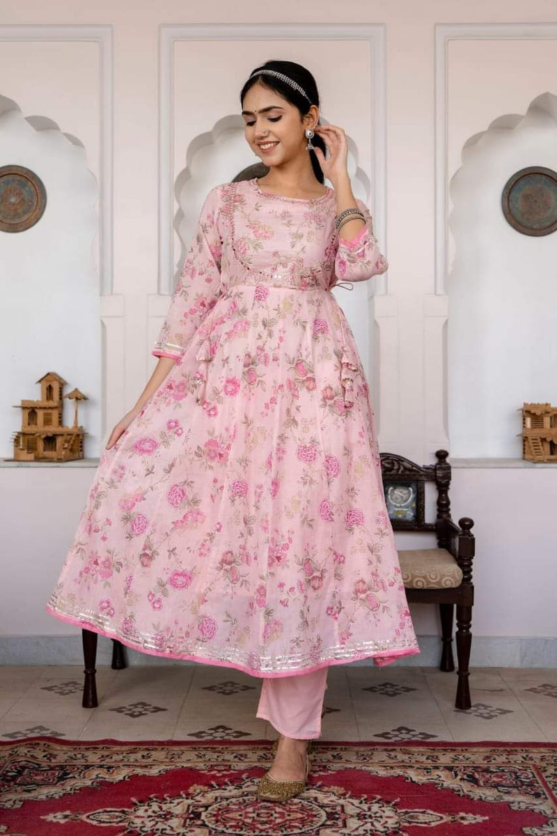 Beautiful Soft Cotton Anarkali Suit Set with Dupatta