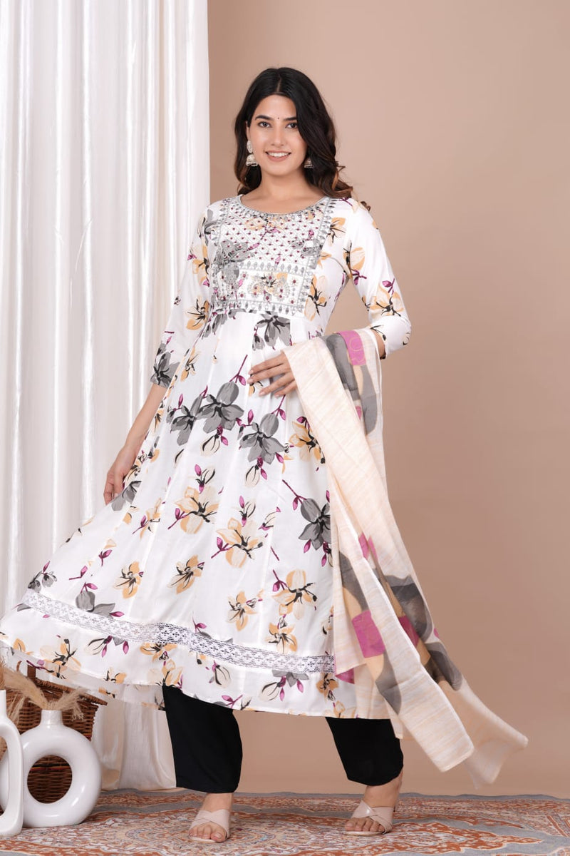 Beautiful White Floral Designer Suit with Dupatta