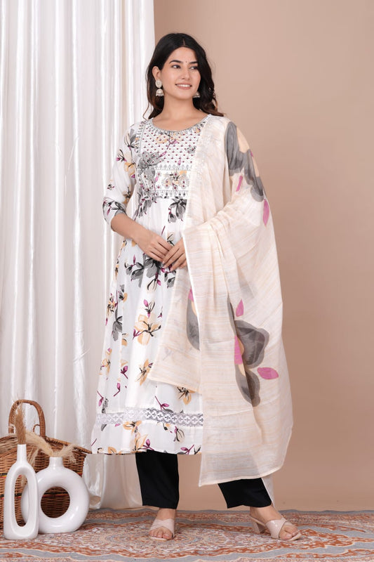 Beautiful White Floral Designer Suit with Dupatta