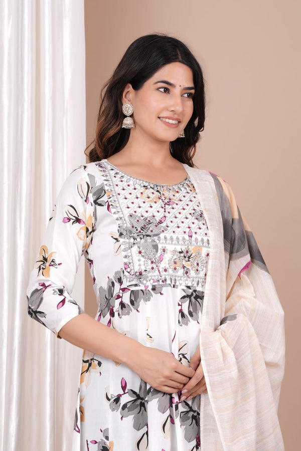 Beautiful White Floral Designer Suit with Dupatta