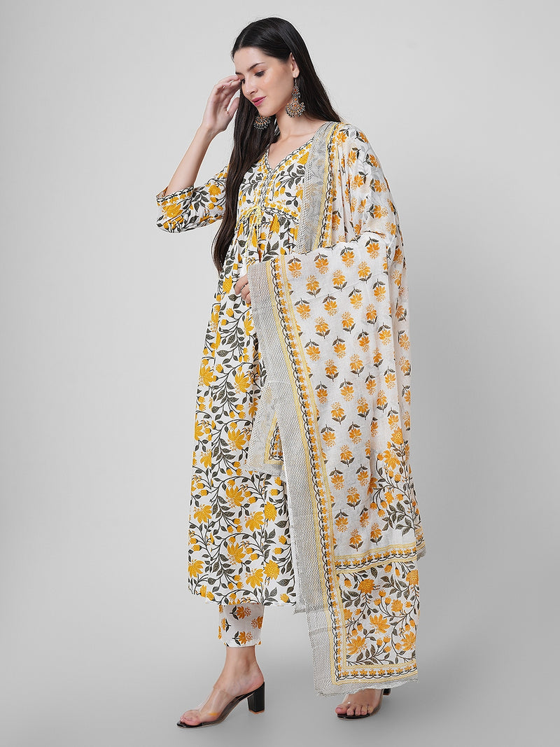 Elegant Silhouette Printed Suit Set With Dupatta