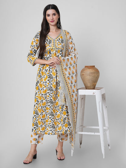 Elegant Silhouette Printed Suit Set With Dupatta