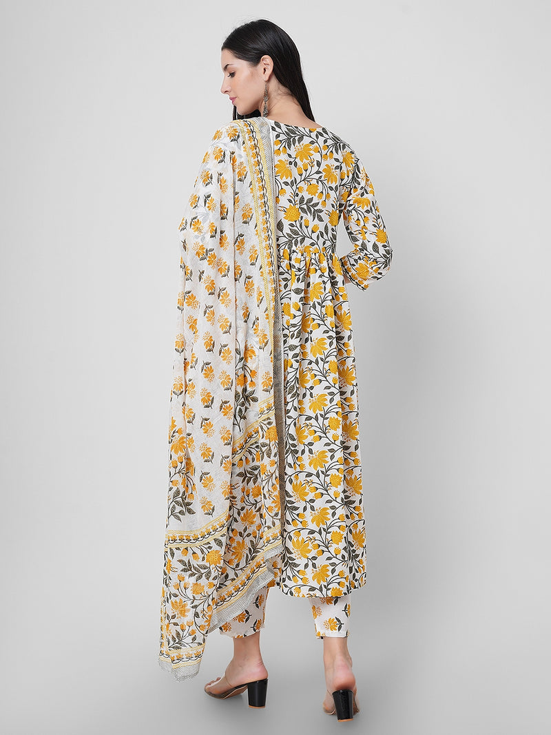 Elegant Silhouette Printed Suit Set With Dupatta