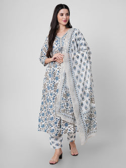 Elegant Silhouette Printed Suit Set With Dupatta