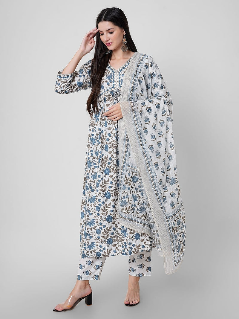 Elegant Silhouette Printed Suit Set With Dupatta